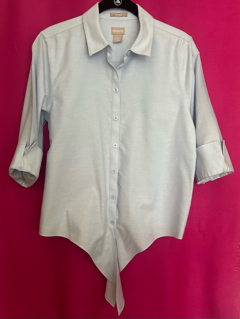 Chico’s Light Blue Tie-Front Button Up Shirt - Picture 3 of 3